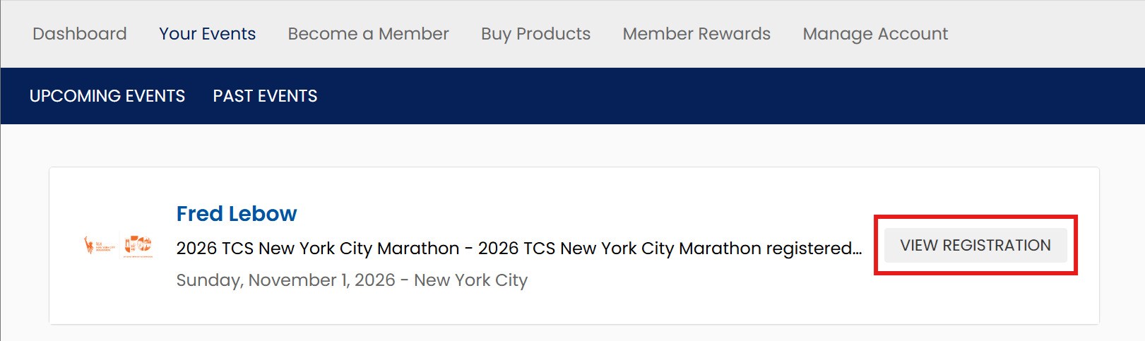 2026 TCSNYC Marathon bib pickup selection screenshot