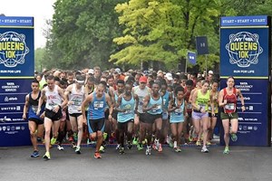 Runners at the starting line of the NYRR Queens 10K