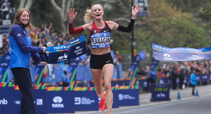 Shalane Flanagan winning the 2017 TCS New York City Marathon