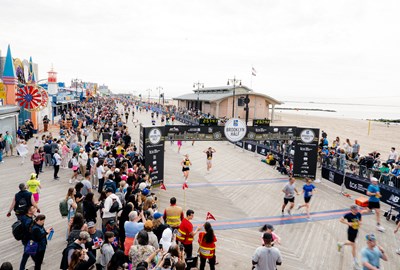 Overhead host of the finish line