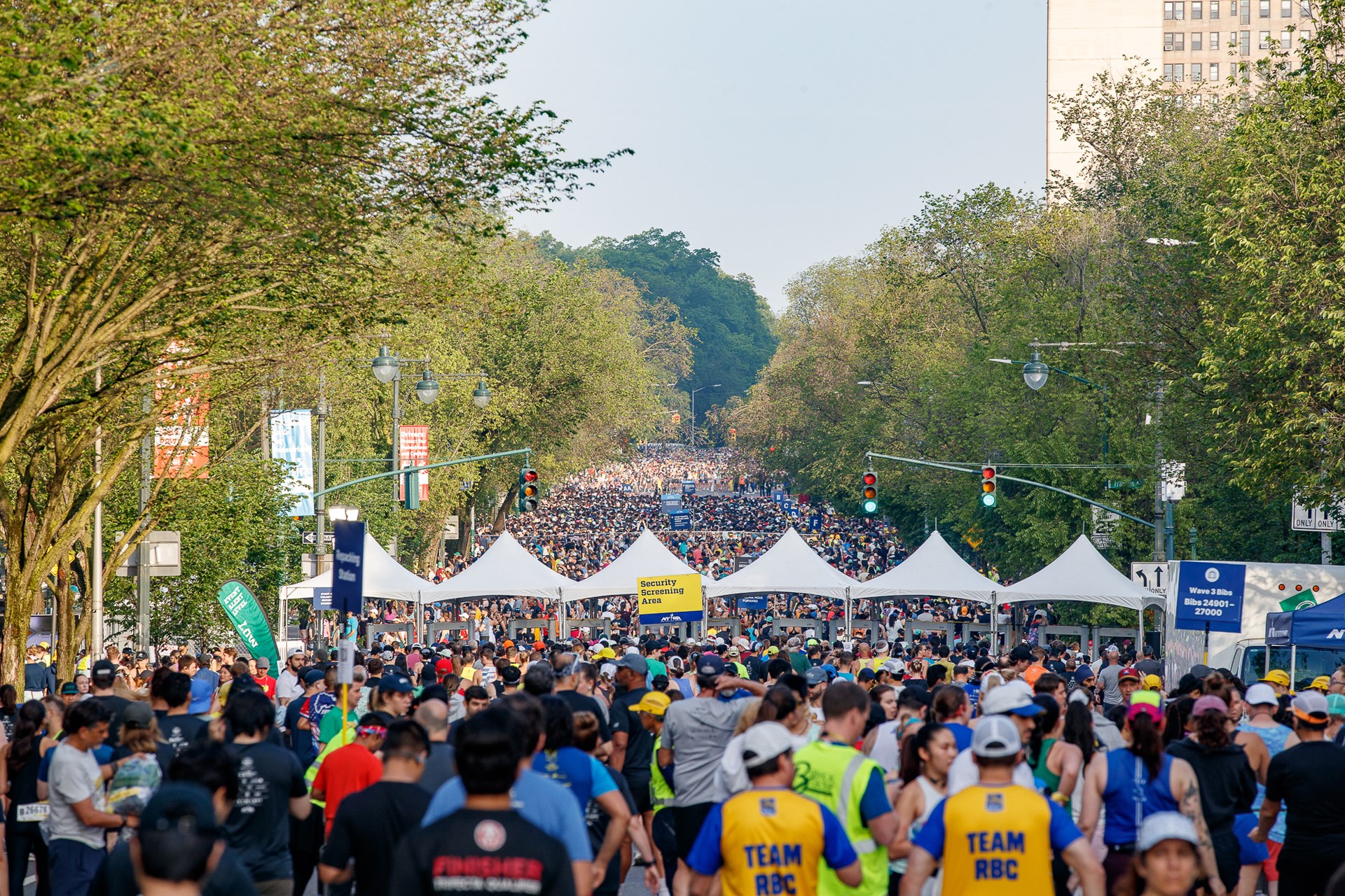 Runners in the start village at the RBC Brooklyn Half