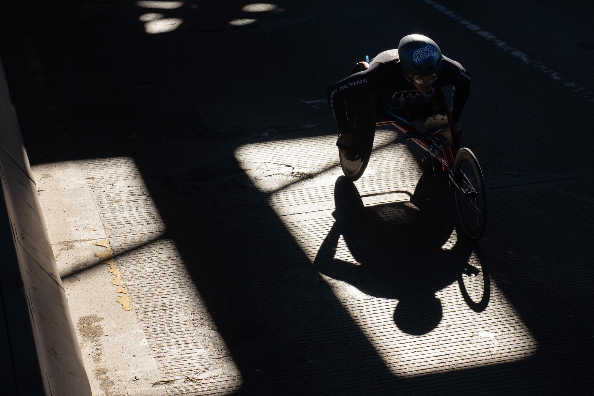 Professional wheelchair athlete in shadows