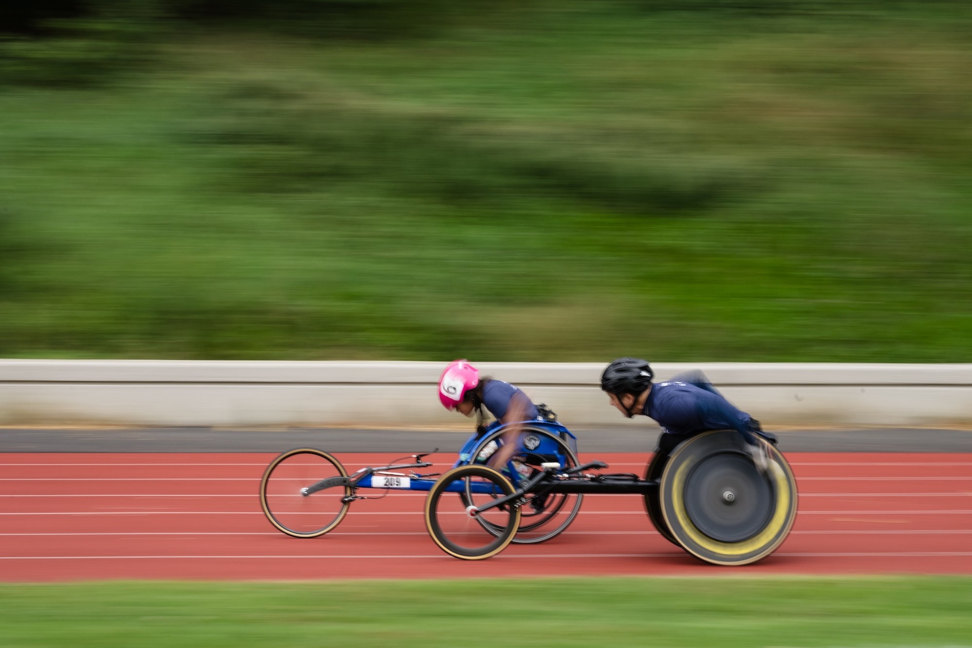 Youth wheelchair athlete on the track. 