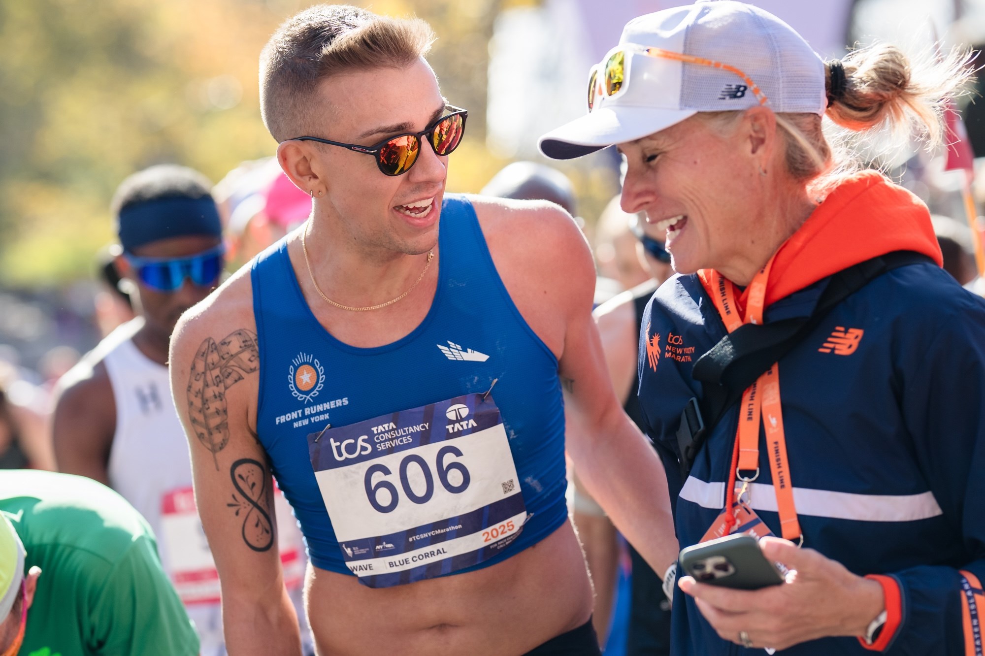 J Solle and Christine Burke at the TCS New York City Marathon finish.