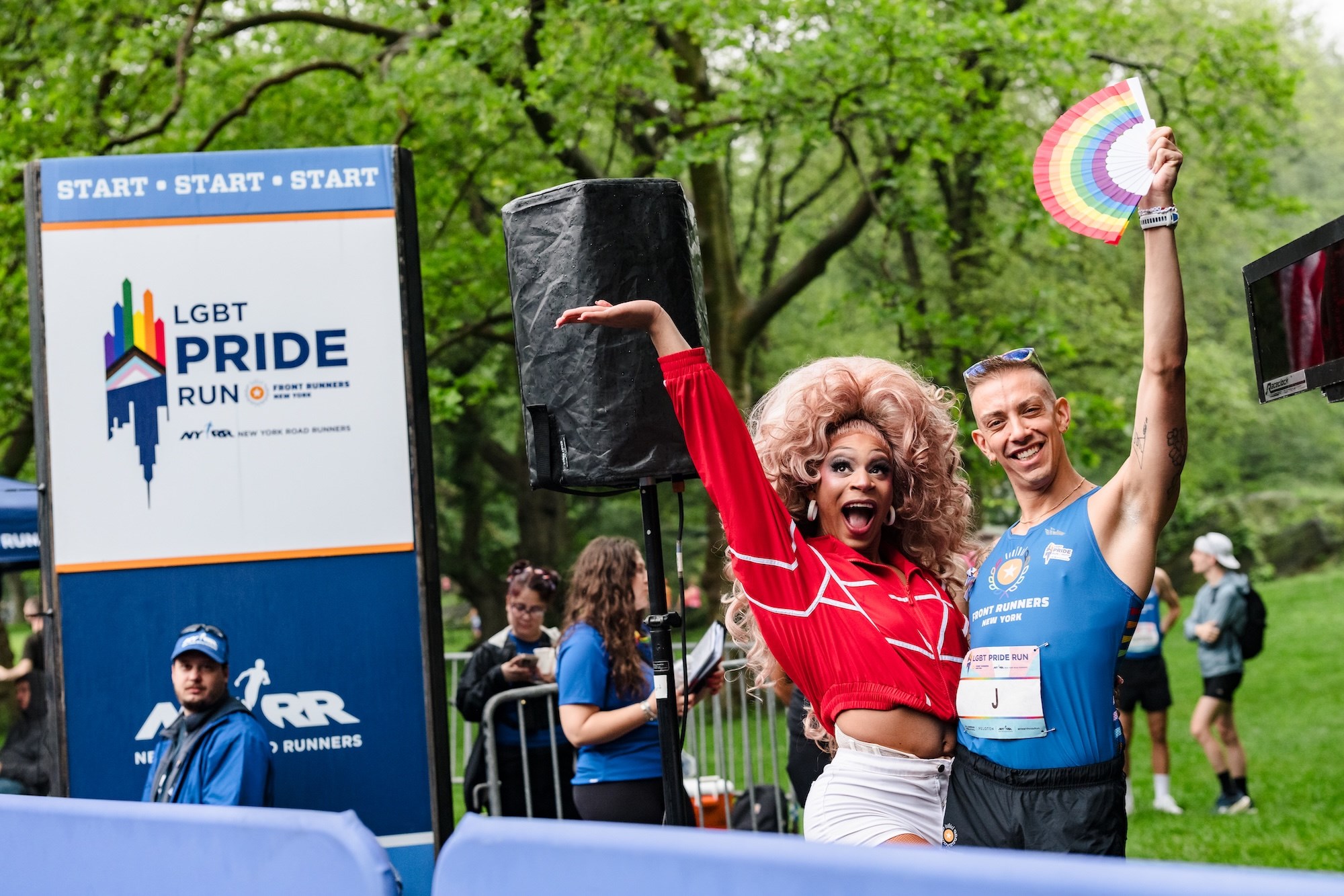 J Solle at the Front Runners New York LGBT Pride Run with drag artist Black Cherry Loveé