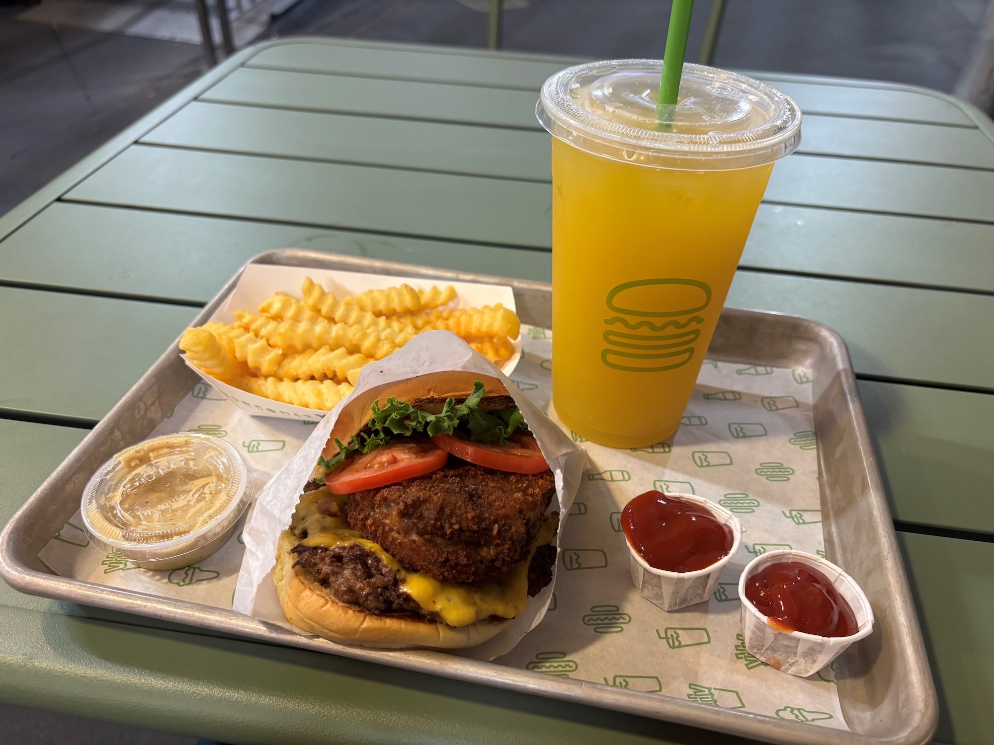 Shack Stack burger and fries at Shake Shack in the Upper East Side.