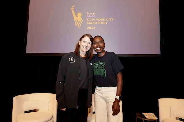 Anne Valentzas and Sharon Lokedi at the TCS New York City Marathon Partner Forum