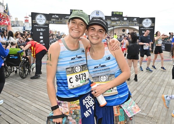 Tina Muir and Natalia Amaro Trevino at the RBC Brooklyn Half finish line. 