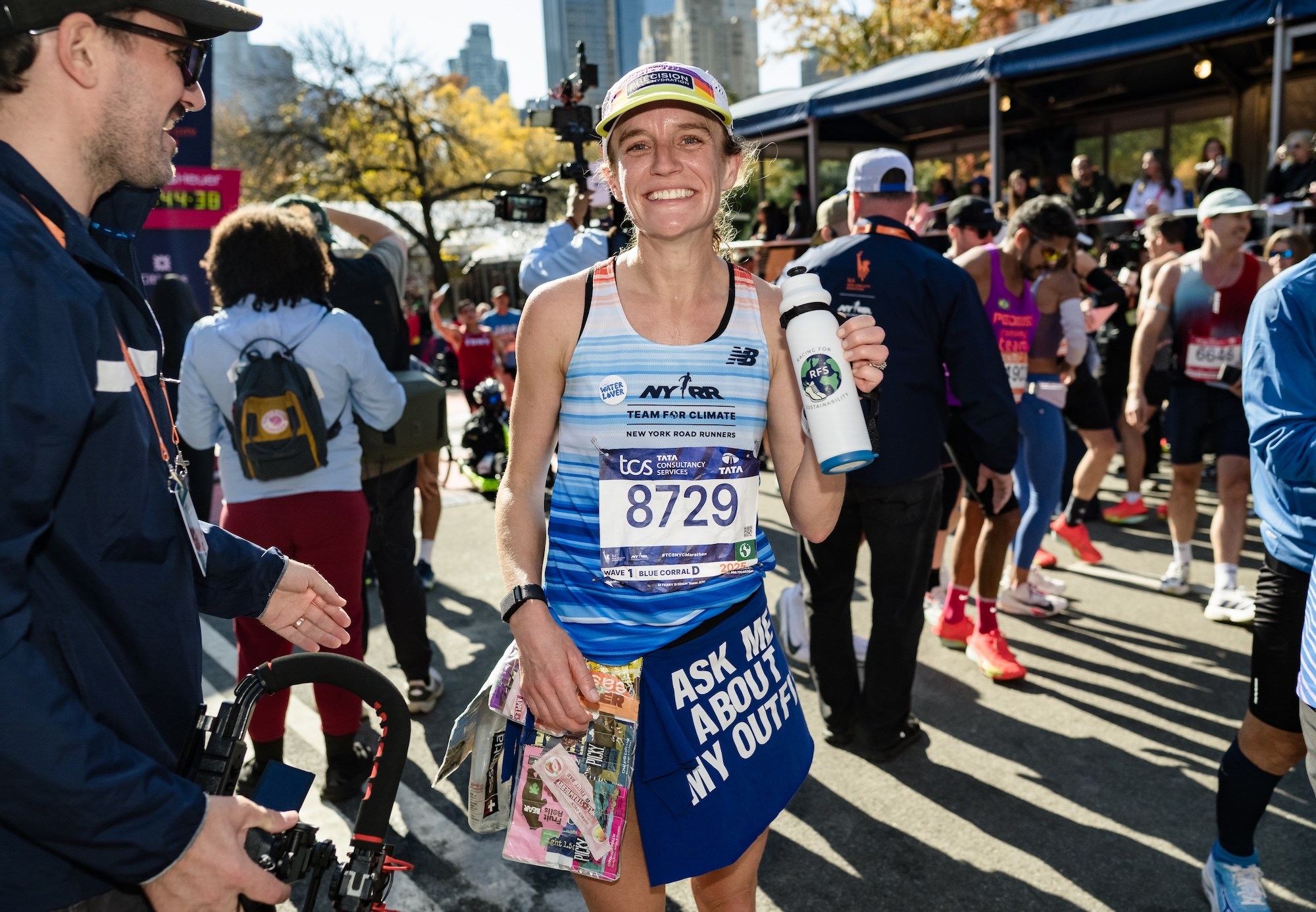 Team for Climate ambassador Tina Muir at the finish of the TCS New York City Marathon