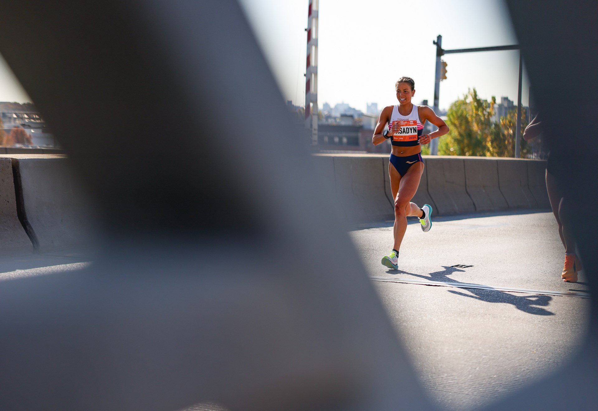 Pro runner Felicia Pasadyn on course at 2025 TCS NYC Marathon