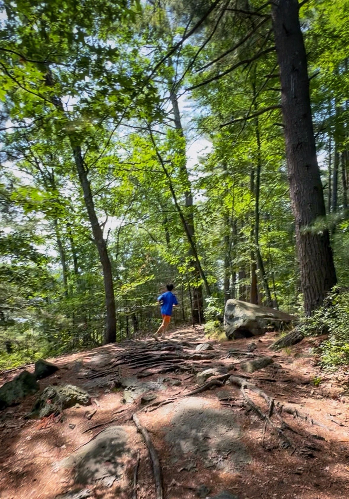 Carolyn Su's son running on the trail