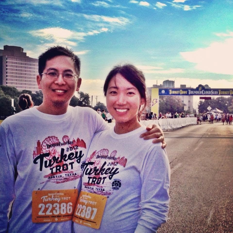 Carolyn Su at a turkey trot with her husband