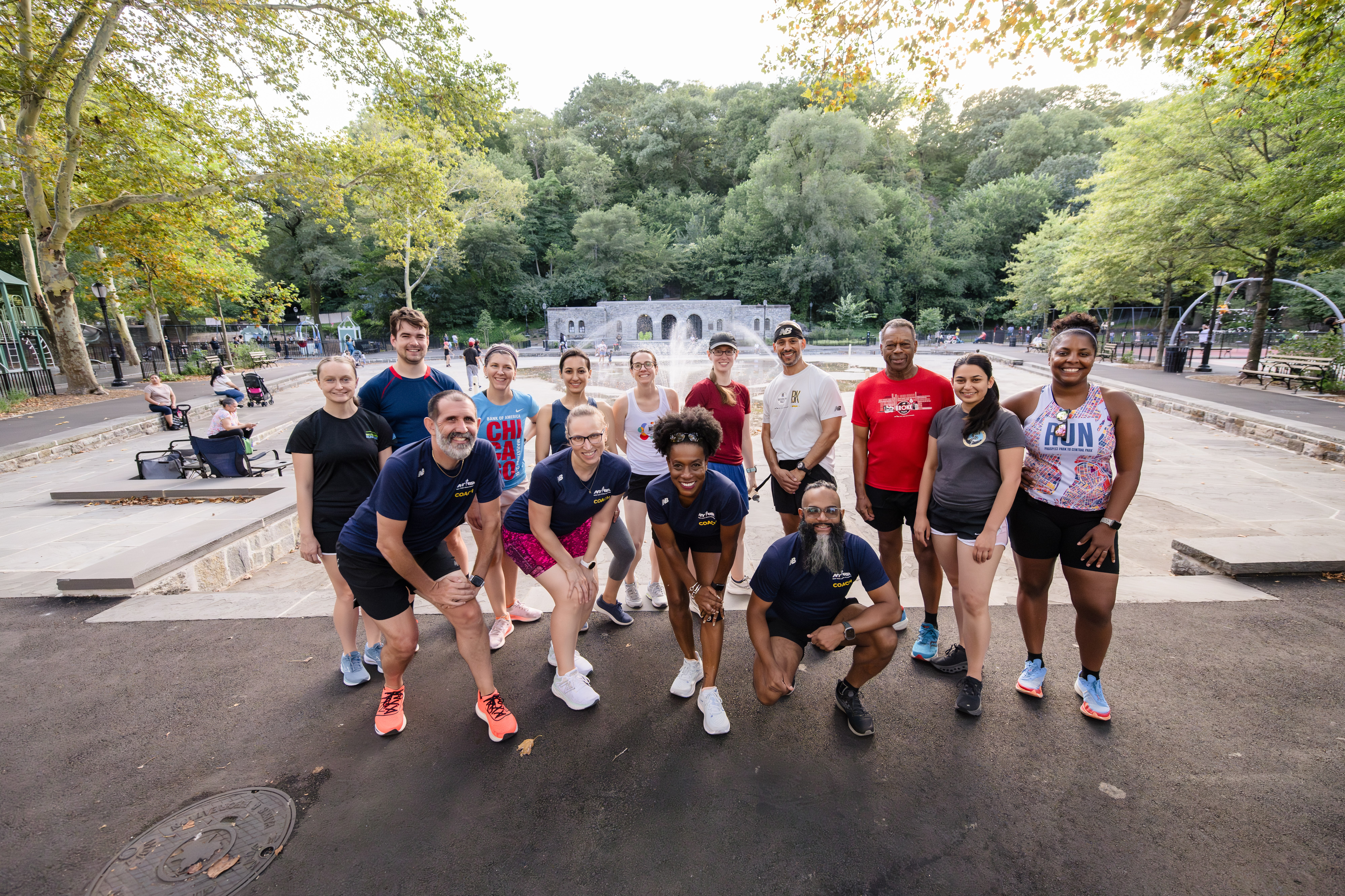 Group Training runners and coaches in Fort Tryon Park Manhattan summer 2023