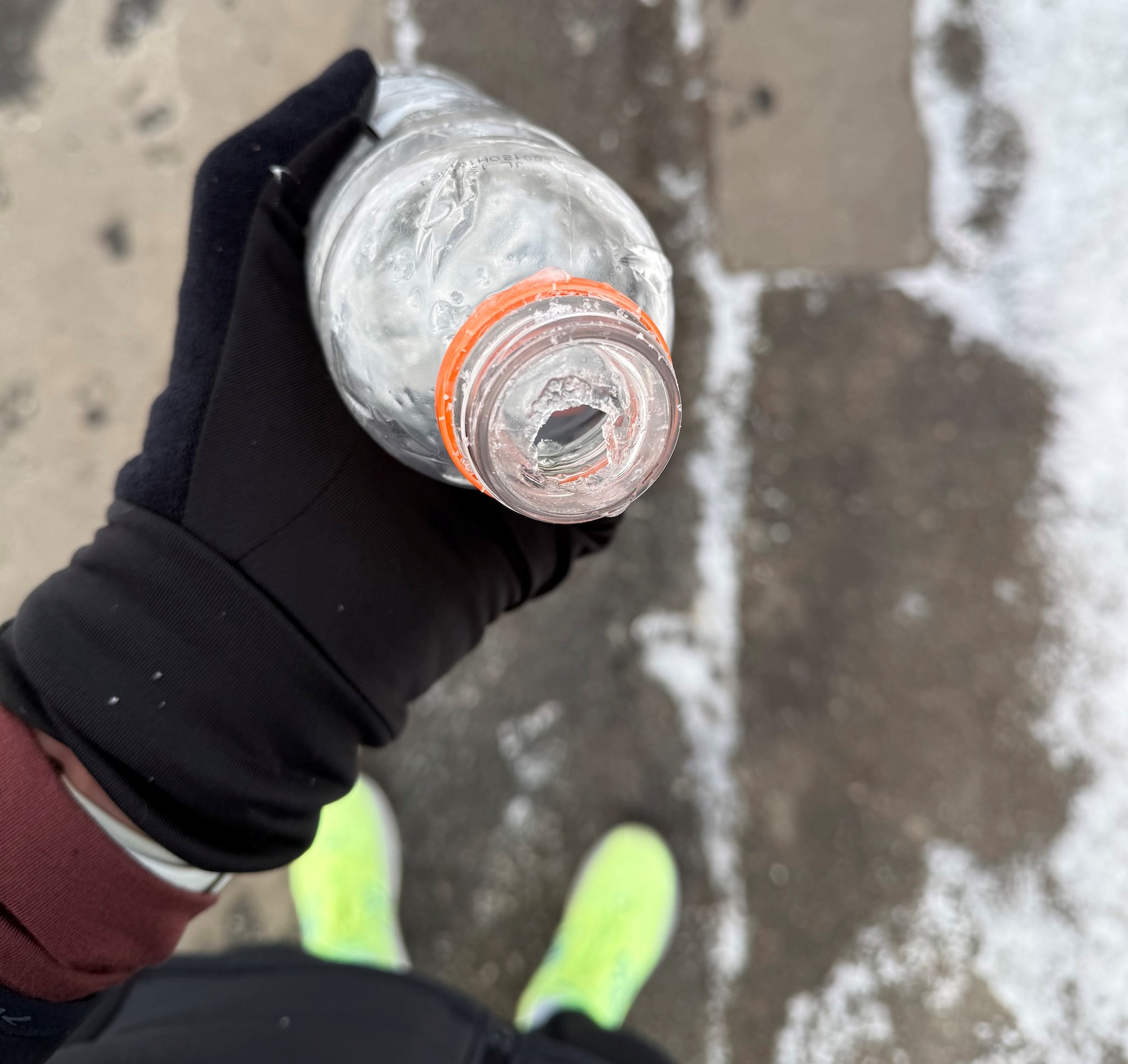 Frozen bottle top during training