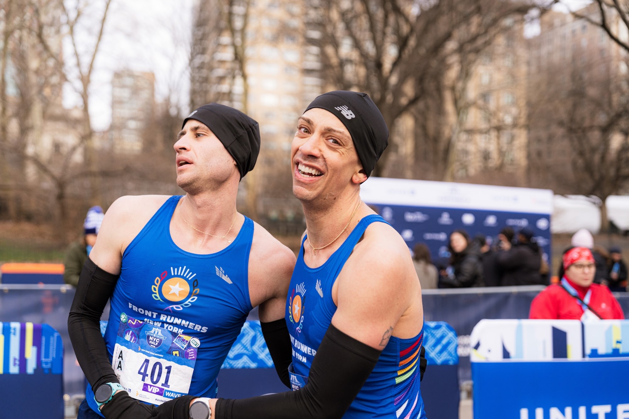 J Solle and Jacob Caswell at the United Airlines NYC Half finish line.