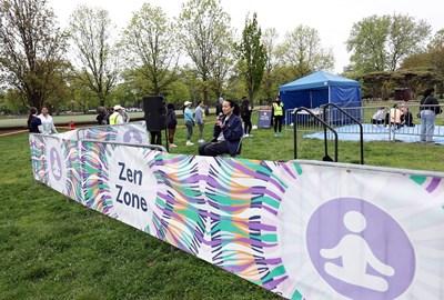 Kristina Lopez leading guided meditation at the NYRR Mindful 5K Zen Zone.