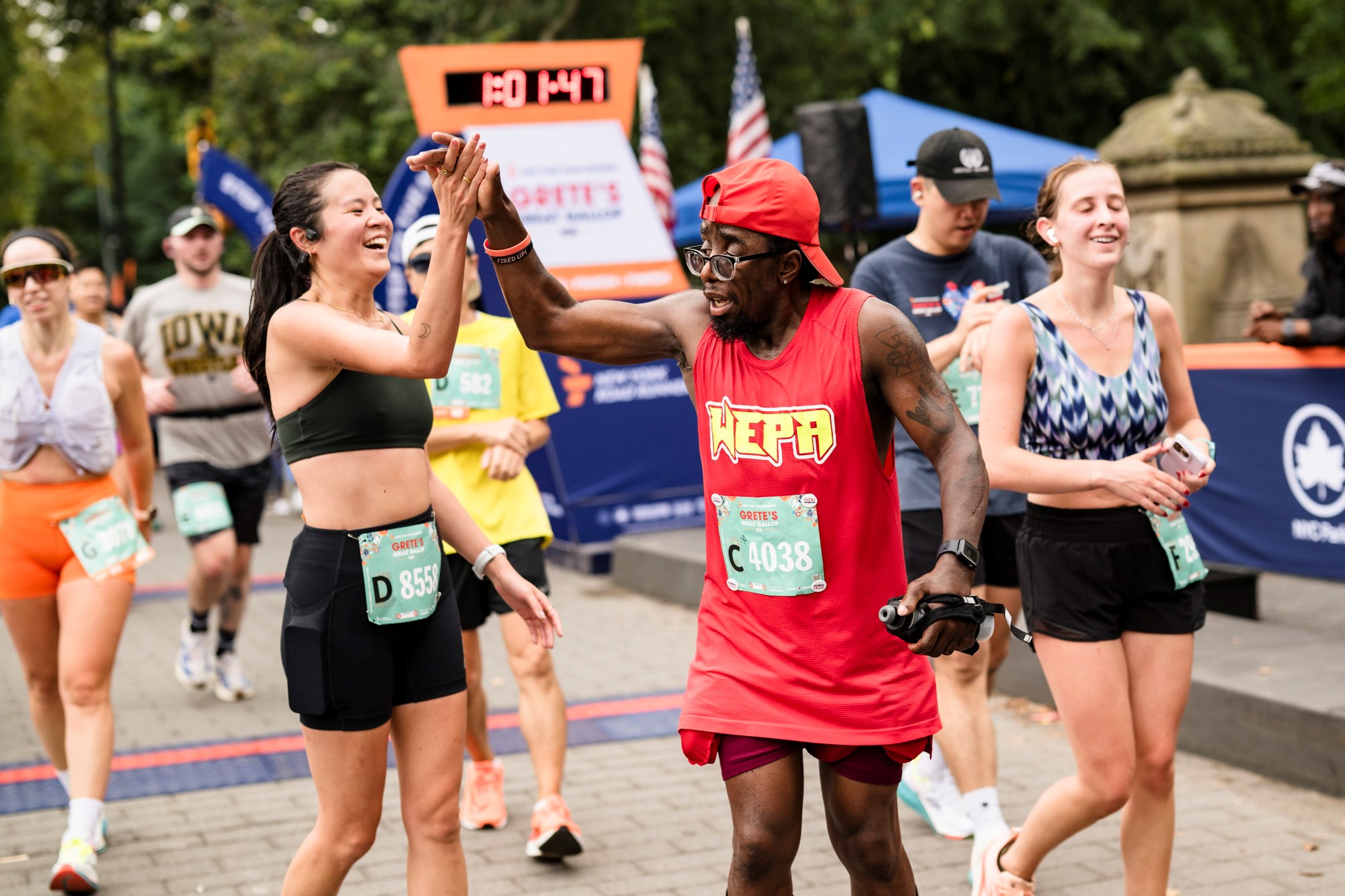 Runners at the finish line of the Grete's Great Gallop 10K