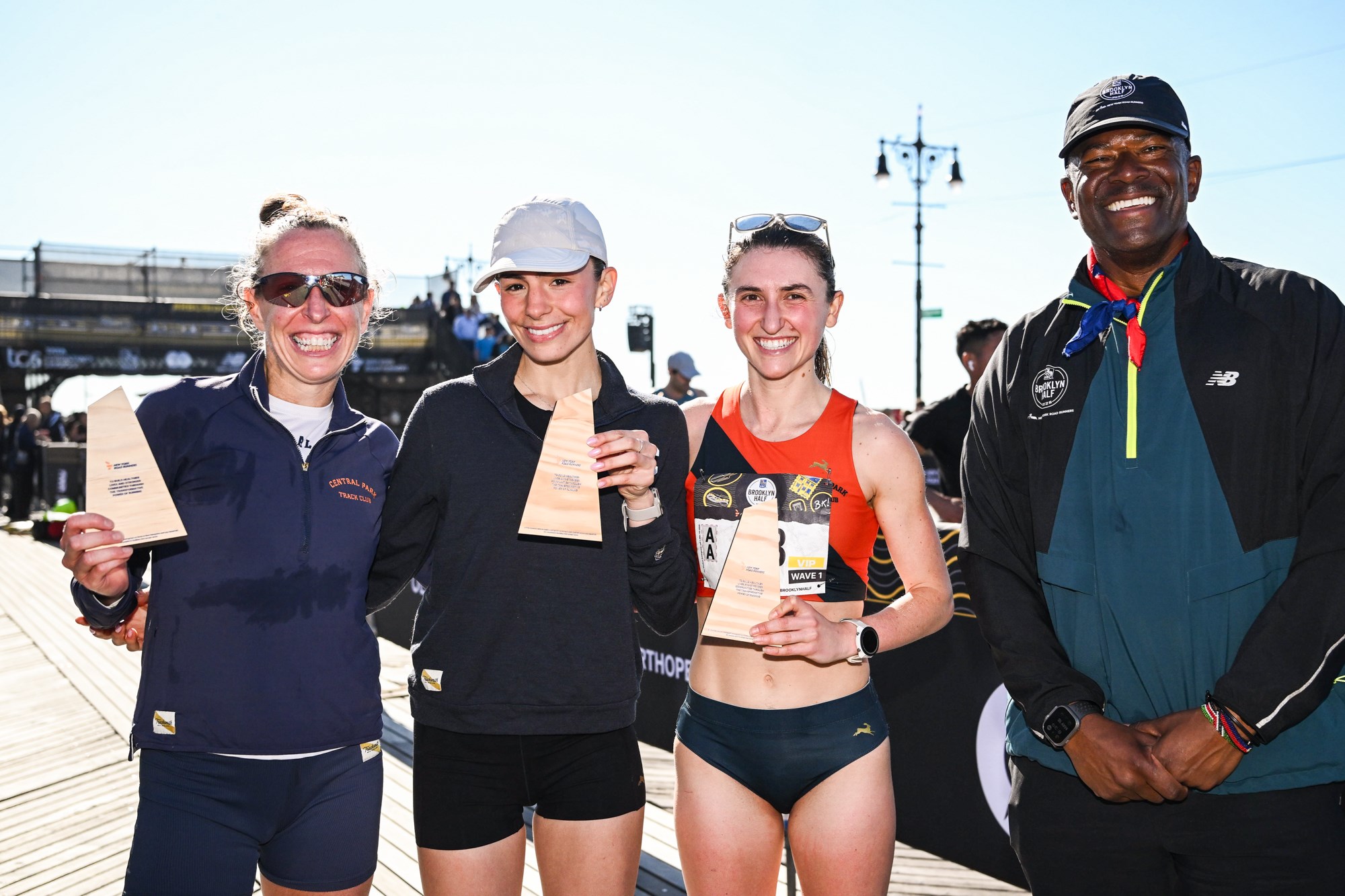 Roberta Groner and CPTC teammates with Ted Metellus 2026 RBC Brooklyn Half post-finish