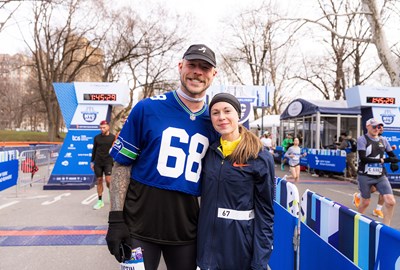 Justin Britt and Emily Venters at the United Airlines NYC Half finish line 