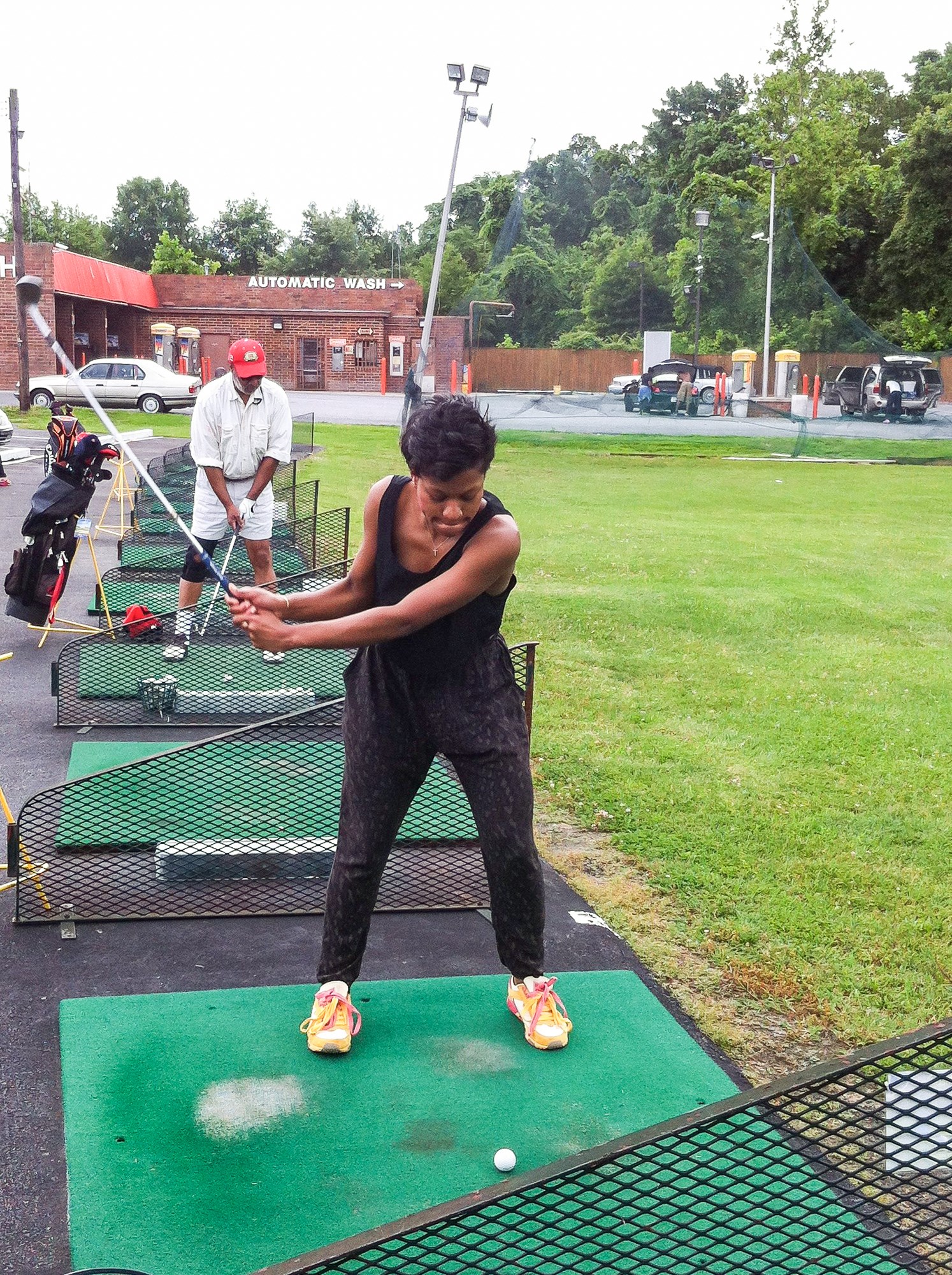 Victoria Fortune practicing golf in the early 2000s